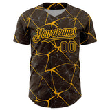 Custom Brown Gold 3D Pattern Design Abstract Network Authentic Baseball Jersey