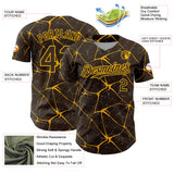 Custom Brown Gold 3D Pattern Design Abstract Network Authentic Baseball Jersey