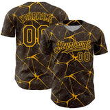 Custom Brown Gold 3D Pattern Design Abstract Network Authentic Baseball Jersey