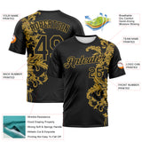 Custom Black-Old Gold 3D Pattern Baroque Rococo Floral Scrollwork Performance T-Shirt