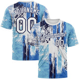 Custom Navy White Sky Blue-Light Blue 3D Pattern Concept Grunge Fantasy Performance T-Shirt