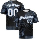 Custom Light Blue White-Black 3D Pattern Abstract Geometric Shattered Angular Performance T-Shirt