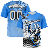 Custom Sky Blue White-Black 3D Pattern Aguila Eagle Performance T-Shirt