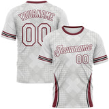 Custom White-Burgundy 3D Pattern Geometric Retro Athletic Performance T-Shirt