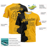 Custom Black-Gold 3D Pattern Flower Sketch Split Fashion Performance T-Shirt