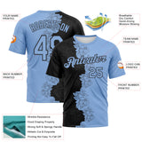 Custom Black-Light Blue 3D Pattern Flower Sketch Split Fashion Performance T-Shirt