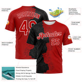 Custom Black Red-White 3D Pattern Flower Sketch Split Fashion Performance T-Shirt