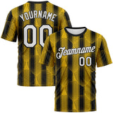 Custom Old Gold White-Black 3D Pattern Abstract Geometric Vertical Stripe Performance T-Shirt