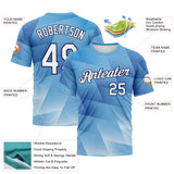 Custom Light Blue White-Navy 3D Pattern Geometric Abstract Triangle Gradient Performance T-Shirt
