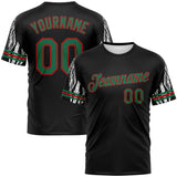 Custom Black Kelly Green-Red 3D Pattern Zebra Performance T-Shirt