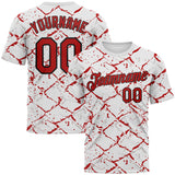 Custom White Red-Black 3D Pattern Chain Link Cracked Performance T-Shirt