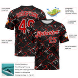Custom Black Red-White 3D Pattern Chain Link Cracked Performance T-Shirt