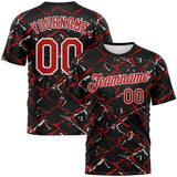 Custom Black Red-White 3D Pattern Chain Link Cracked Performance T-Shirt