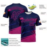 Custom Navy-Hot Pink 3D Pattern Diagonal Stripe Halftone Performance T-Shirt
