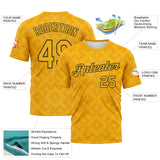 Custom Gold-Black 3D Pattern Geometric Diamond Subtle Grid Performance T-Shirt