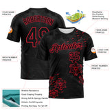 Custom Black-Fire Red 3D Pattern Geometric Star Smoke Effect Performance T-Shirt