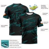 Custom Black-Teal 3D Pattern Lava Splash Ink Wash Performance T-Shirt