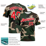 Custom Green Fire Red Olive-White 3D Pattern Camouflage Performance T-Shirt