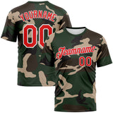 Custom Green Fire Red Olive-White 3D Pattern Camouflage Performance T-Shirt