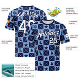 Custom Navy White-Light Blue 3D Pattern Christmas Buffalo Check Performance T-Shirt