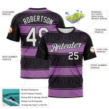 Custom Black White-Purple 3D Pattern Tribal Geometric Horizontal Stripe Performance T-Shirt