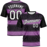 Custom Black White-Purple 3D Pattern Tribal Geometric Horizontal Stripe Performance T-Shirt