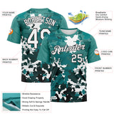 Custom White Teal-Black 3D Pattern Camouflage Performance T-Shirt