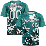 Custom White Teal-Black 3D Pattern Camouflage Performance T-Shirt