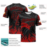 Custom Black-Red 3D Pattern Dragon Fire Flame Performance T-Shirt