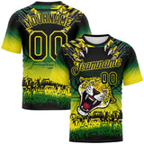 Custom Black Kelly Green-Light Yellow 3D Pattern Leopard Performance T-Shirt