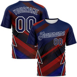 Custom Navy Red-White 3D Pattern Diagonal Stripe Lightning Bolt Performance T-Shirt
