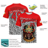 Custom Fire Red Black-White 3D Pattern Azteca Performance T-Shirt