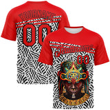 Custom Fire Red Black-White 3D Pattern Azteca Performance T-Shirt