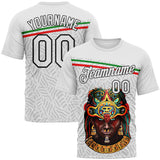 Custom White Gray-Black 3D Pattern Azteca Performance T-Shirt