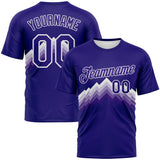 Custom Dark Purple-White 3D Pattern Zigzag Step Fade Effect Performance T-Shirt