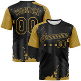 Custom Black-Old Gold 3D Pattern Splatter Dot Matrix Performance T-Shirt