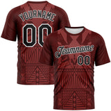 Custom Crimson Black-White 3D Pattern Tribal Geometric Performance T-Shirt
