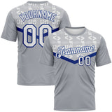 Custom Gray White-Royal 3D Pattern Geometric Letter Chevron Stripe Performance T-Shirt