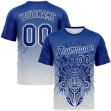 Custom Royal-White 3D Pattern Azteca Degrade Effect Performance T-Shirt