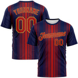 Custom Navy Red-Old Gold 3D Pattern Vertical Stripe Classic Performance T-Shirt
