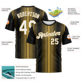 Custom Black White-Old Gold 3D Pattern Vertical Stripe Classic Performance T-Shirt