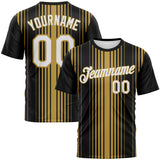 Custom Black White-Old Gold 3D Pattern Vertical Stripe Classic Performance T-Shirt