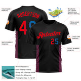 Custom Black Blue-Fire Red 3D Pattern Lineal Performance T-Shirt