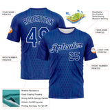 Custom Royal Blue-White 3D Pattern Pixel Vertical Stripe Hexagon Performance T-Shirt