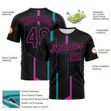 Custom Black Teal-Deep Pink 3D Pattern Geometric Performance T-Shirt