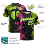 Custom Pink Neon Green Black-White 3D Pattern Ink Splash Duotono Style Performance T-Shirt