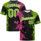 Custom Pink Neon Green Black-White 3D Pattern Ink Splash Duotono Style Performance T-Shirt