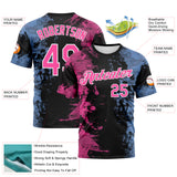 Custom Pink Black Light Blue-White 3D Pattern Ink Splash Duotono Style Performance T-Shirt