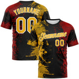 Custom Gold Black Red-White 3D Pattern Ink Splash Duotono Style Performance T-Shirt