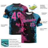 Custom Pink Black-Sky Blue 3D Pattern Ink Splash Duotono Style Performance T-Shirt